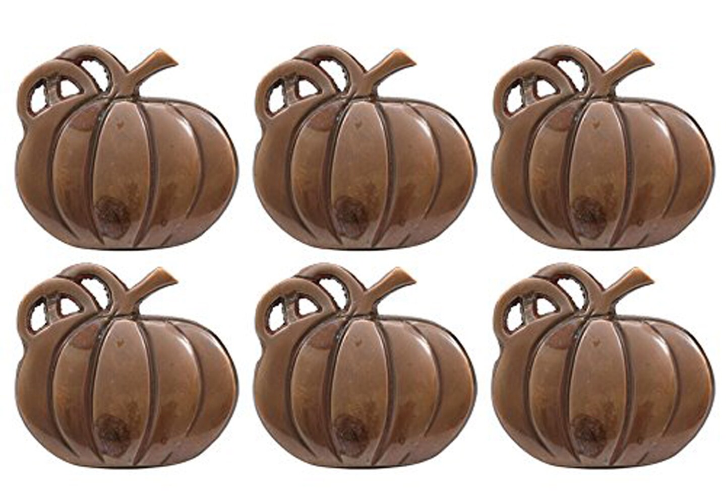 Contemporary Home Living Set of 6 Brown Harvest Pumpkin Napkin Rings 2.5&#x22;