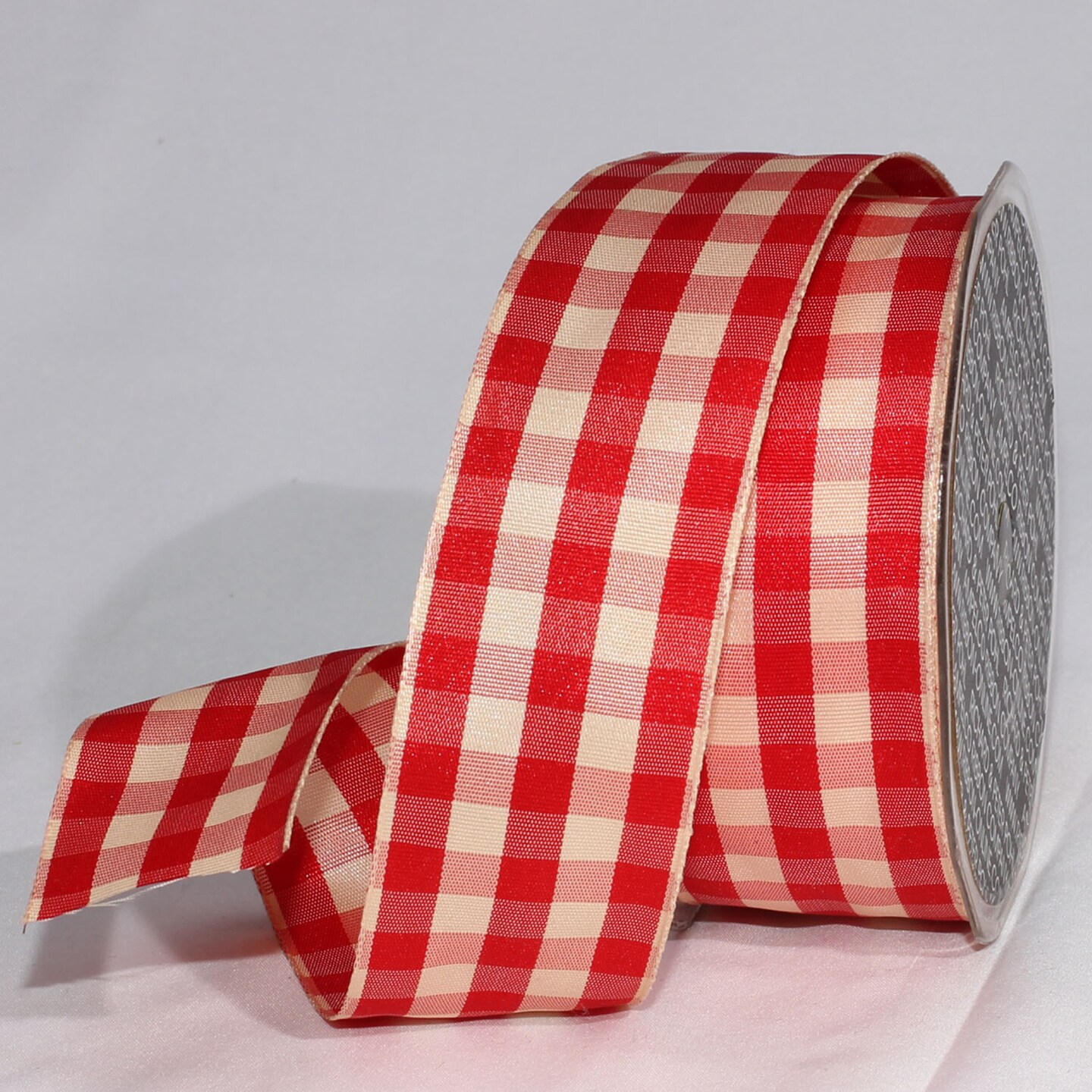 The Ribbon People Red and Ivory Gingham Wired Woven Edge Craft Ribbon 1.5" x 27 Yards