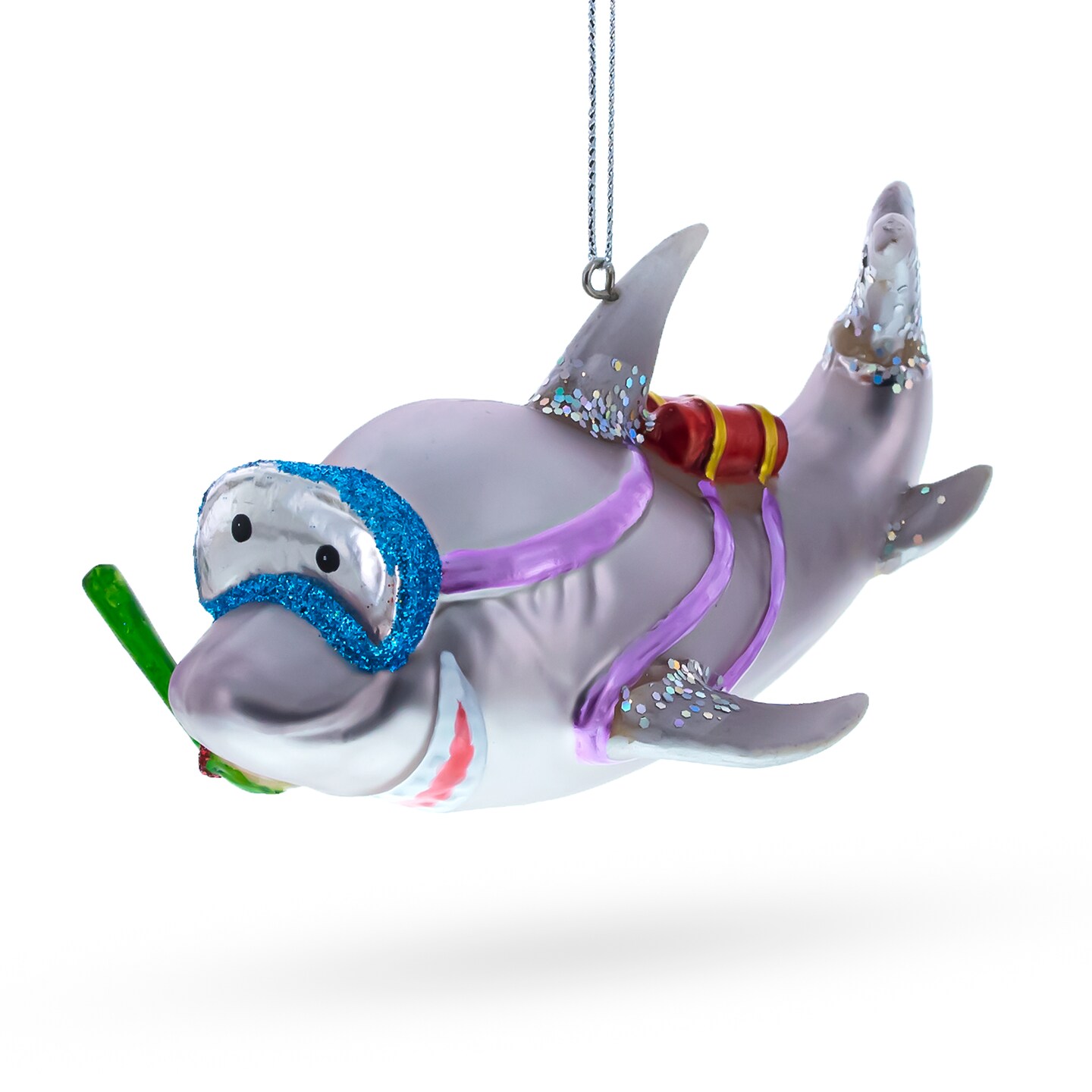 Adventurous Snorkeling Shark Blown Glass Christmas Ornament