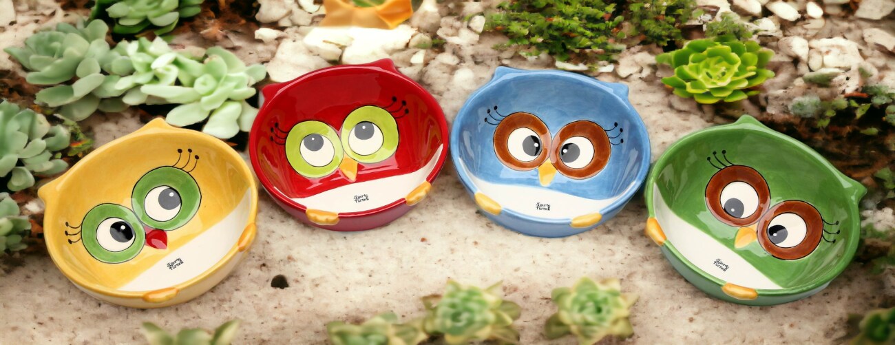 Ceramic Set Of 4 Owl Bowls, Home D&#xE9;cor, Gift for Her, Gift for Mom, Kitchen D&#xE9;cor, Birdwatcher Gift