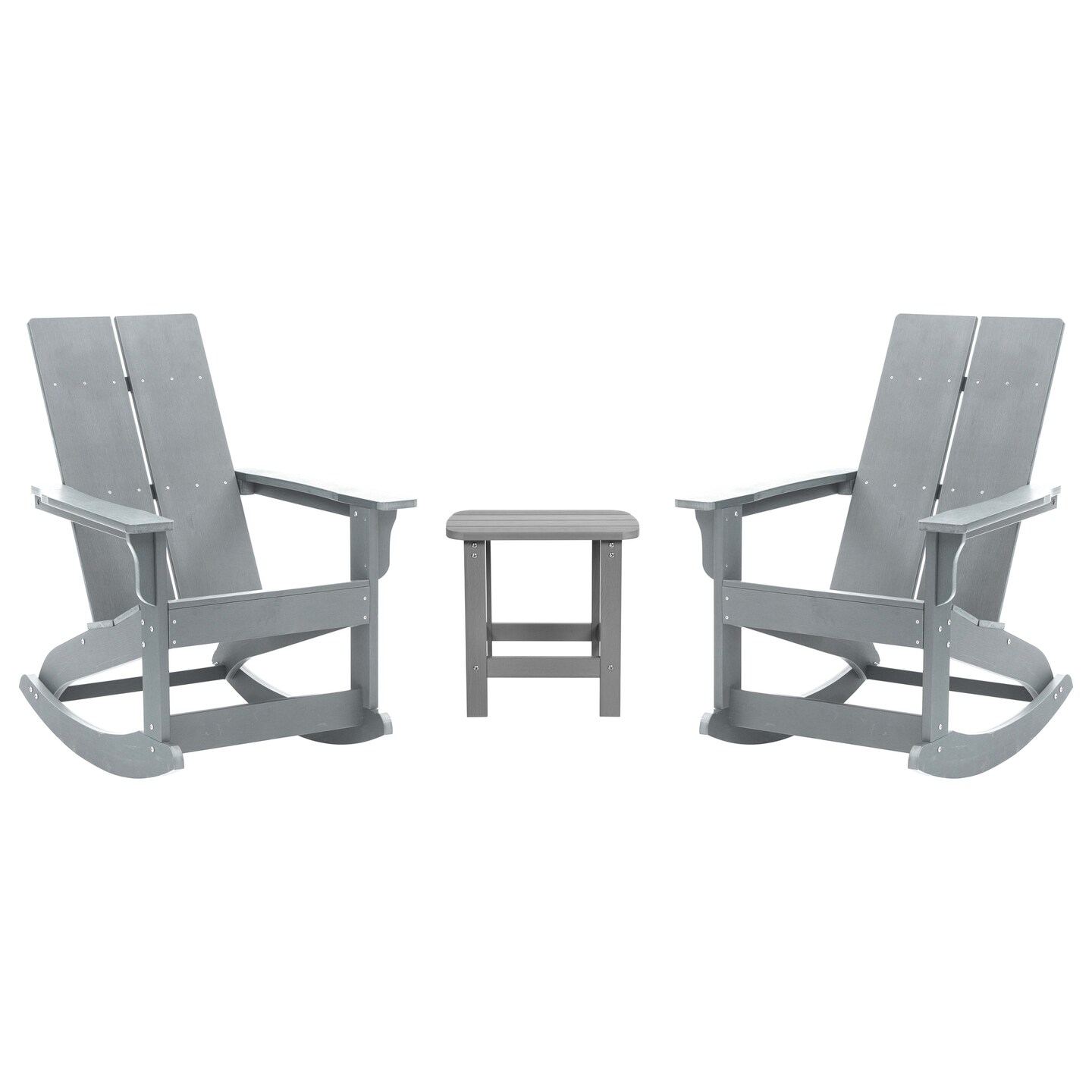 Merrick Lane Wellington 3 Piece Patio Furniture Set Includes All-Weather UV Treated Adirondack Rocking Chairs and Side Table
