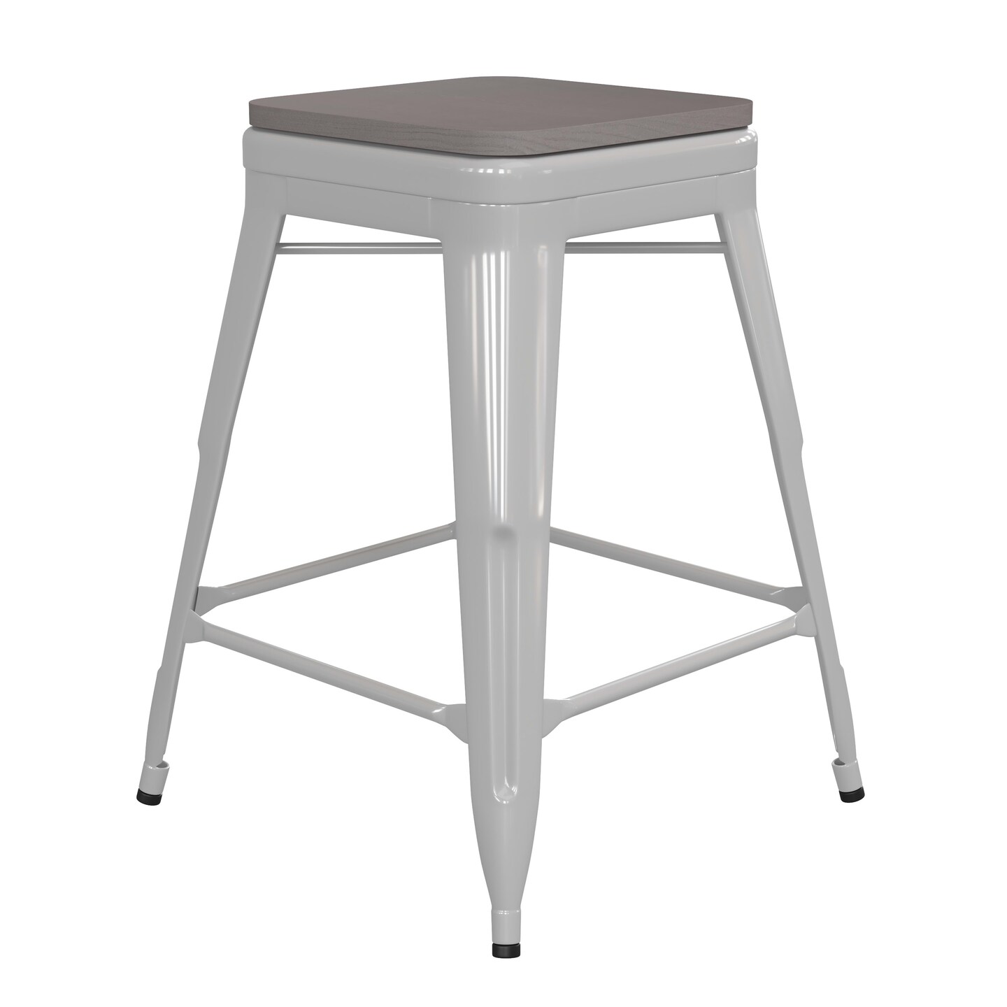Emma and Oliver Kam Backless Metal Indoor-Outdoor Stool with All-Weather Polystyrene Seat