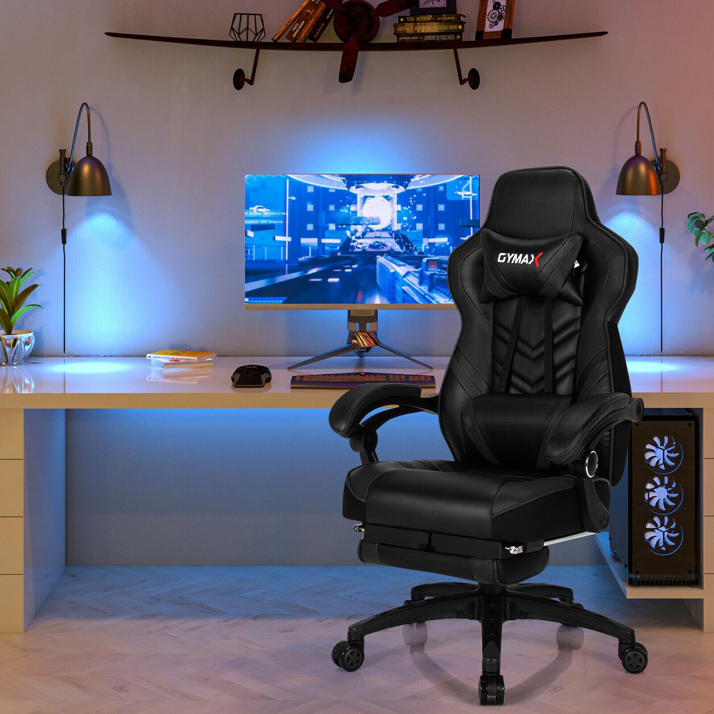 Costway Office Computer Desk Chair Gaming Chair Adjustable Swivel w/Footrest
