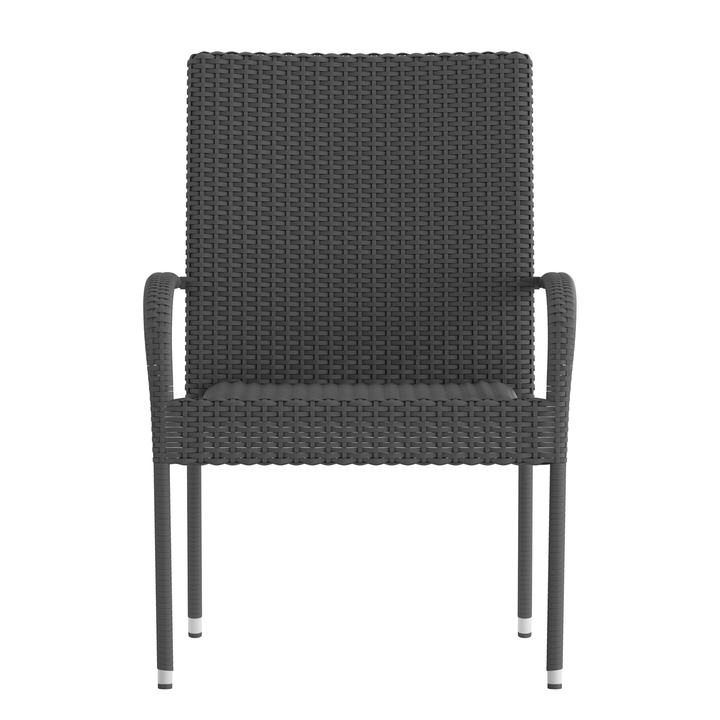 Merrick Lane Set of Mathias Indoor/Outdoor Black Wicker Patio Chairs with Powder Coated Steel Frame, Comfortably Curved Back and Arms