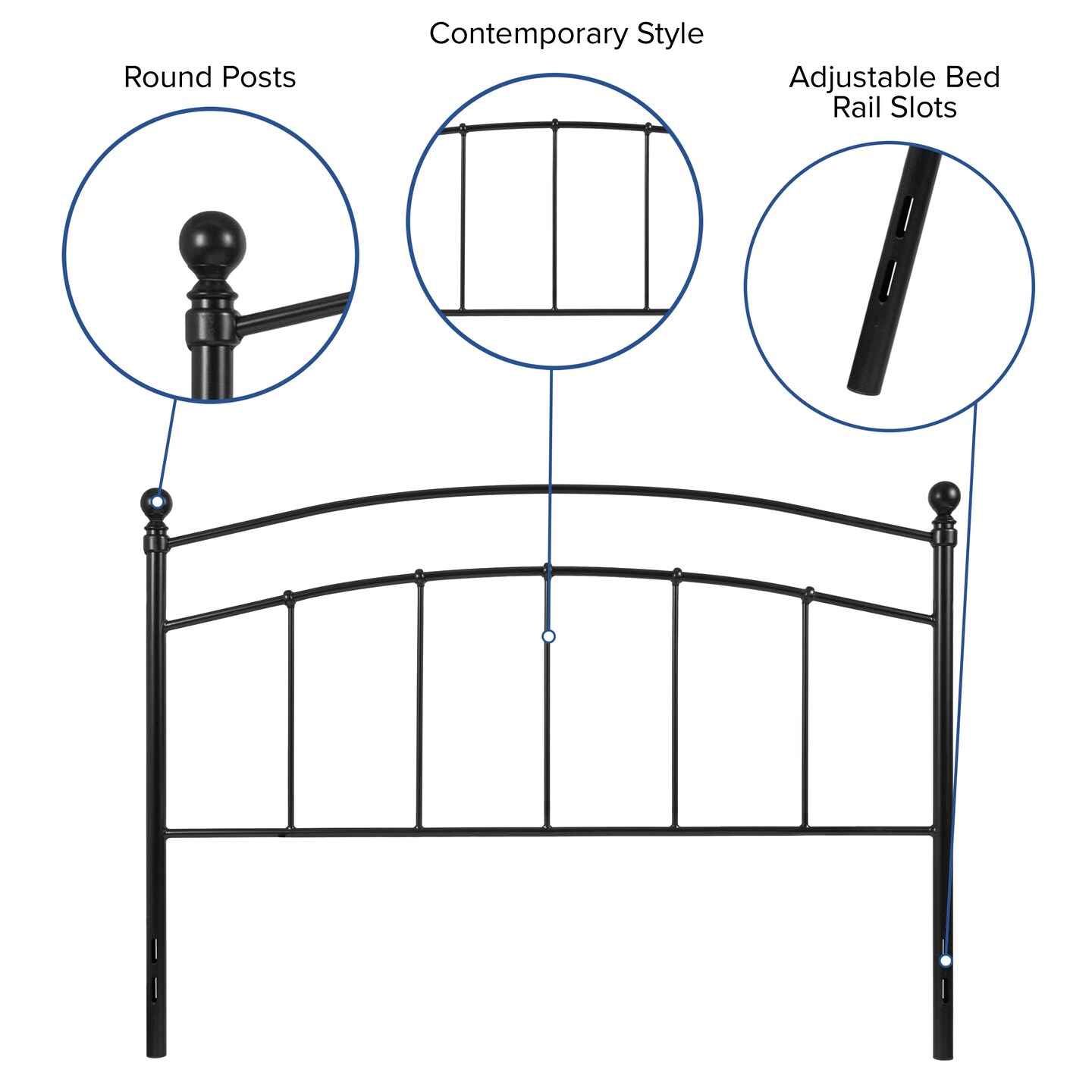 Merrick Lane Kildare Metal Headboard Contemporary Arched Headboard With Adjustable Rail Slots