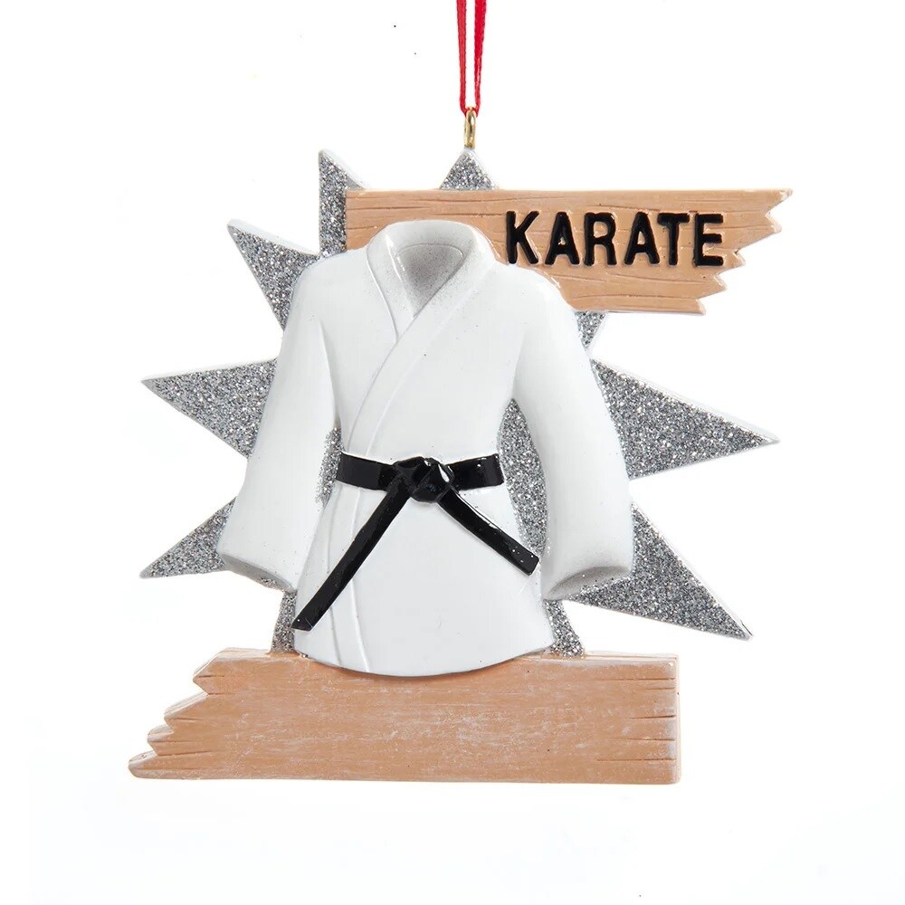 KSA Pack of 12 White and Brown Personalized Karate Christmas Ornaments 3.25&#x22;