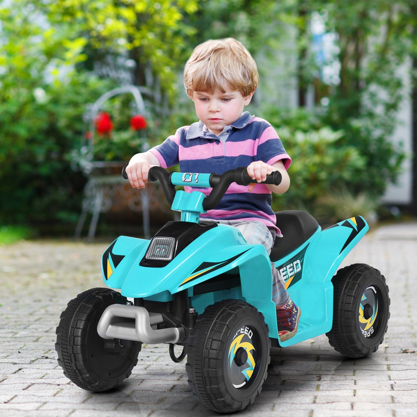 6V Kids Electric 4 Wheels Ride-On Toy with Wear-Resistant Wheels for Indoor Outdoor Use