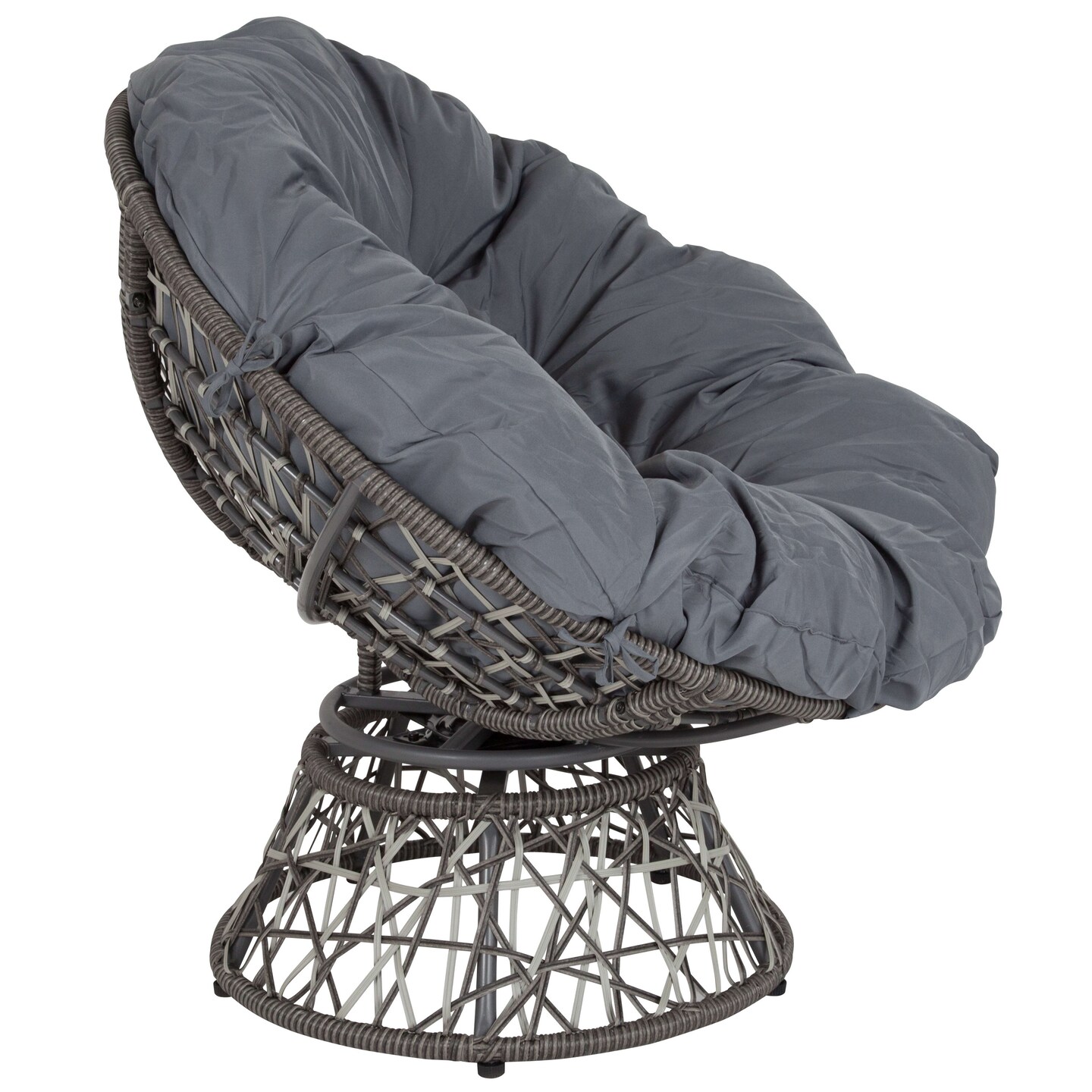 Merrick Lane Papasan Style Woven Wicker Swivel Patio Chair with Removable All-Weather Cushion