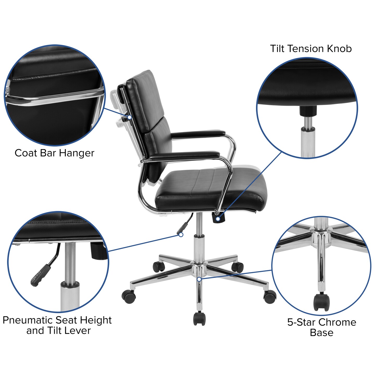 Merrick Lane McEntyre Ergonomic Swivel Office Chair Panel Style Mid-Back Computer Desk Chair with Padded Metal Arms &#x26; Base