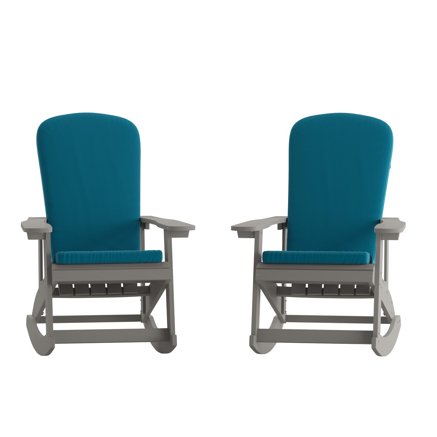 Merrick Lane Atlantic All-Weather Polyresin Adirondack Rocking Chair with Vertical Slats and Weather Resistant Cushions