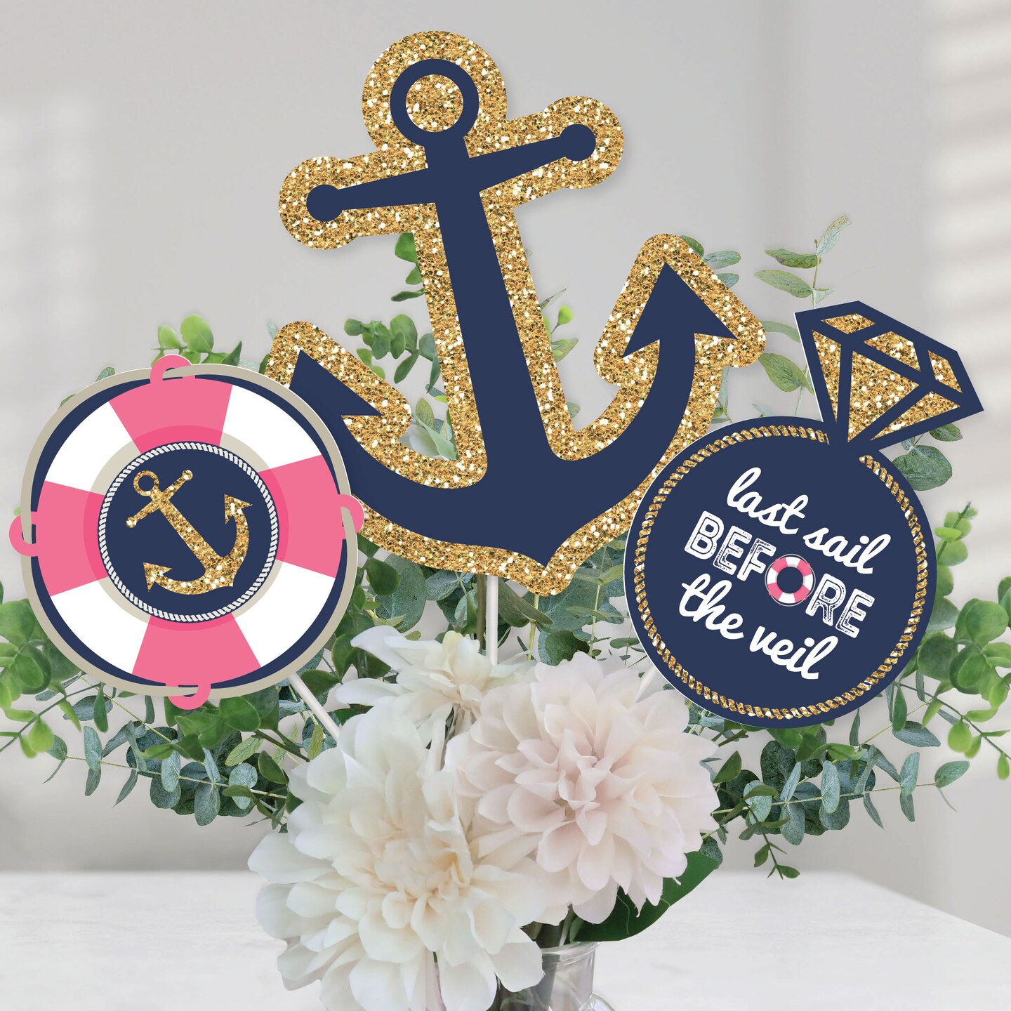 Big Dot of Happiness Last Sail Before the Veil - Nautical Bachelorette and Bridal Shower Centerpiece Sticks - Table Toppers - Set of 15