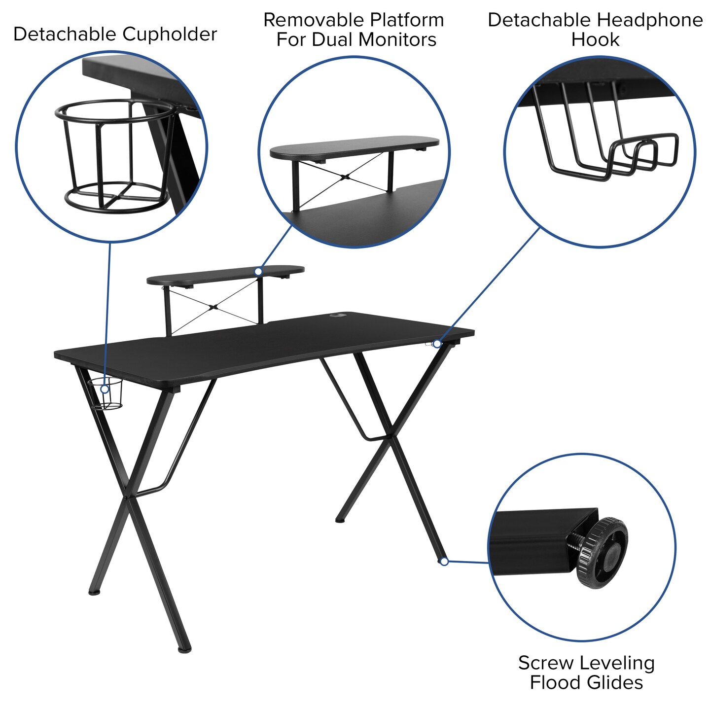 Emma and Oliver Gaming Desk &#x26; Chair Set - Cup Holder, Headphone Hook, and Monitor Stand