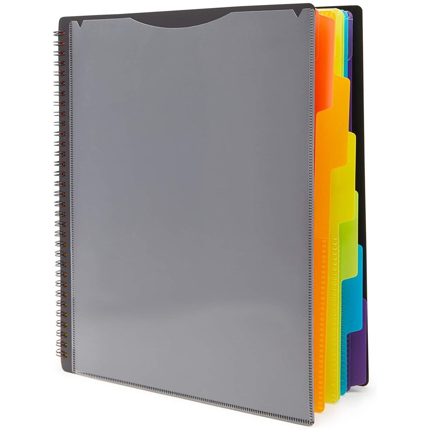 Okuna Outpost Black Spiral Bound Notebook with Folder Pockets, 1/6 Cut Divider Tabs (10 x 11.75 in)