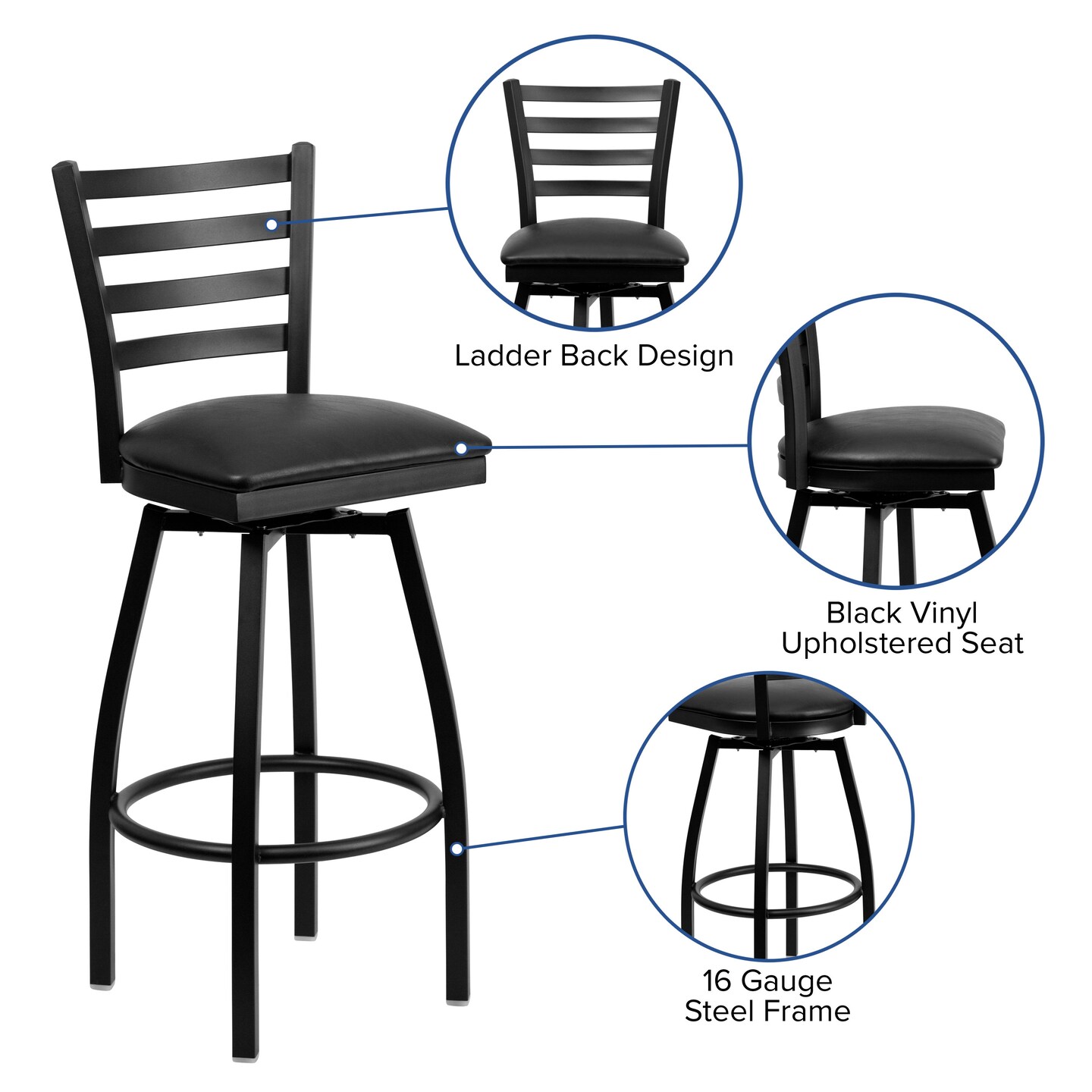 Emma and Oliver 2 Pack Ladder Back Swivel Metal Barstool