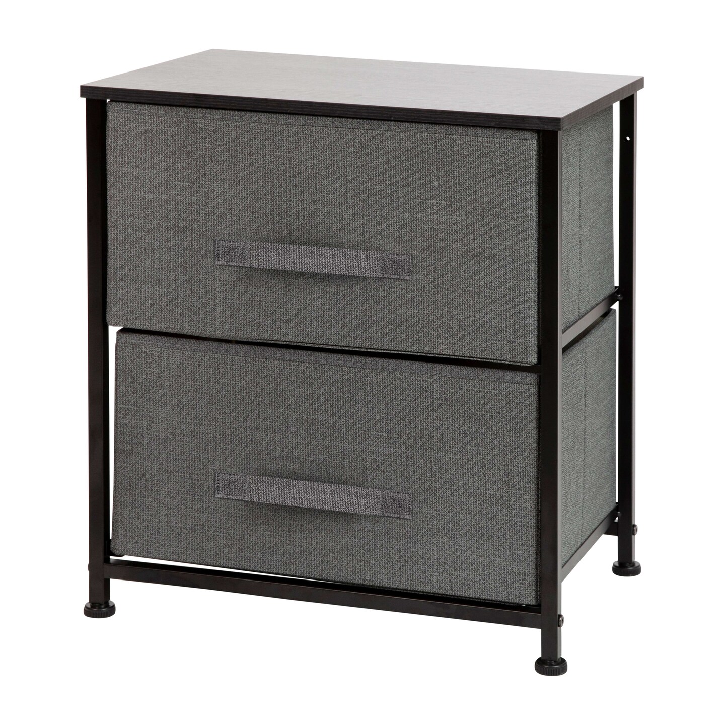 Emma and Oliver 2 Drawer Storage Stand with Wood Top & Dark Fabric Pull Drawers