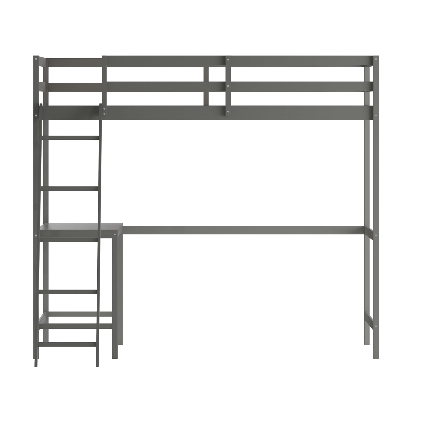 Emma and Oliver Ridley Twin Wood Loft Bed Frame with Protective Guardrails and Integrated Desk and Ladder for Use with Any 6-8&#x22; Thick Mattress