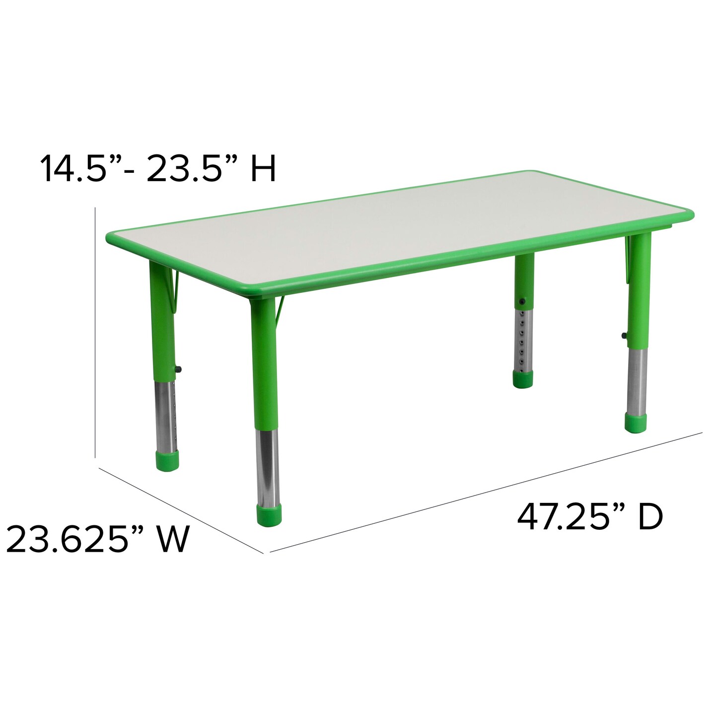 Emma and Oliver 23.625"W x 47.25"L Rectangular Plastic Height Adjustable Activity Table Set with 4 Chairs