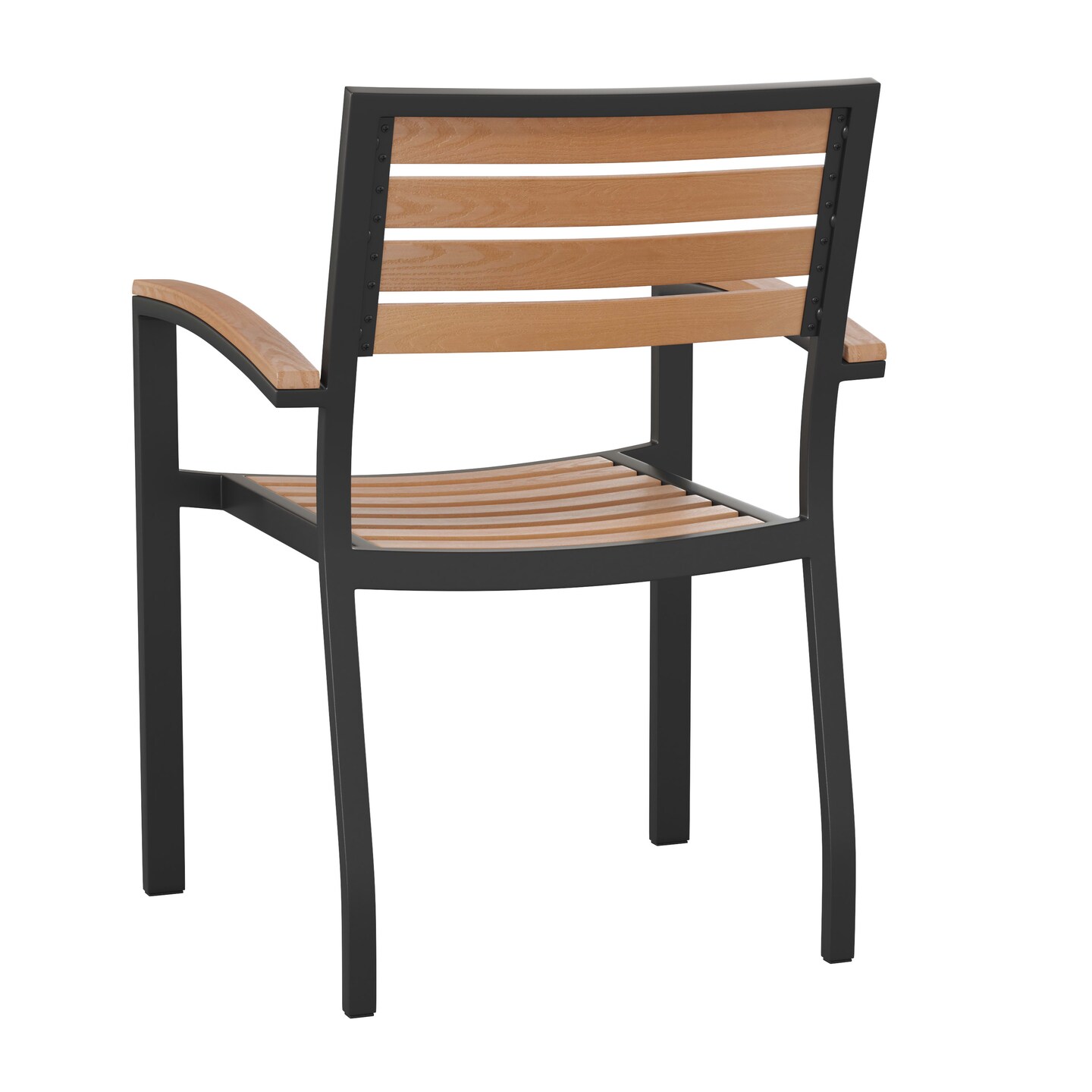 Emma and Oliver Set of 4 Stackable All-Weather Aluminum Patio Chairs with Faux Teak Slats