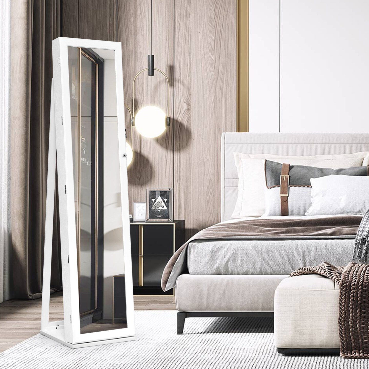 FreeStanding Lockable Jewelry Storage Organizer with Full-Length Mirror