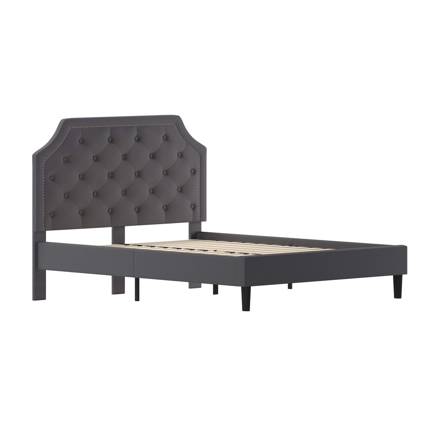 Merrick Lane Provence Platform Bed with Slatted Support Contemporary Tufted Upholstery with Accent Nail Trim