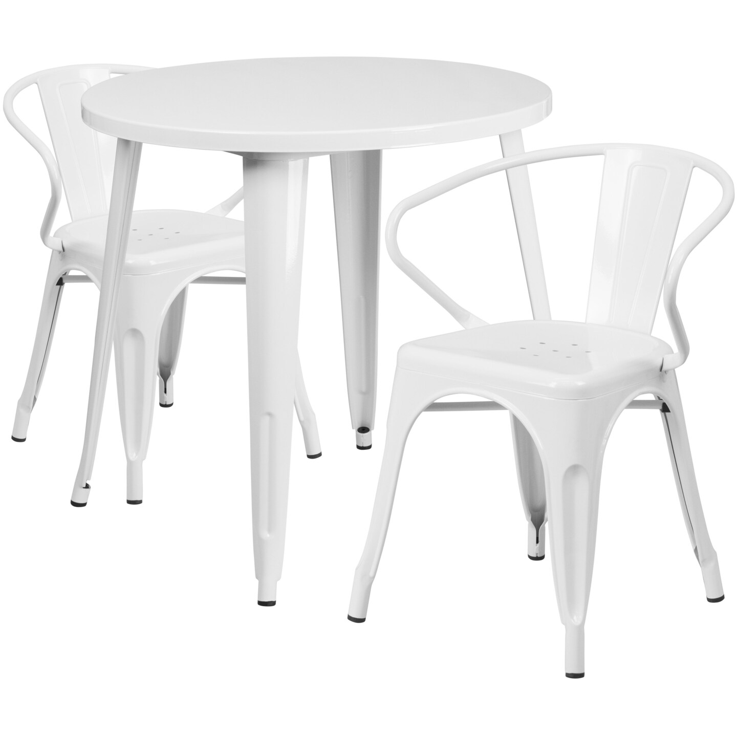 Emma and Oliver Commercial Grade 30" Round Metal Indoor-Outdoor Table Set with 2 Arm Chairs
