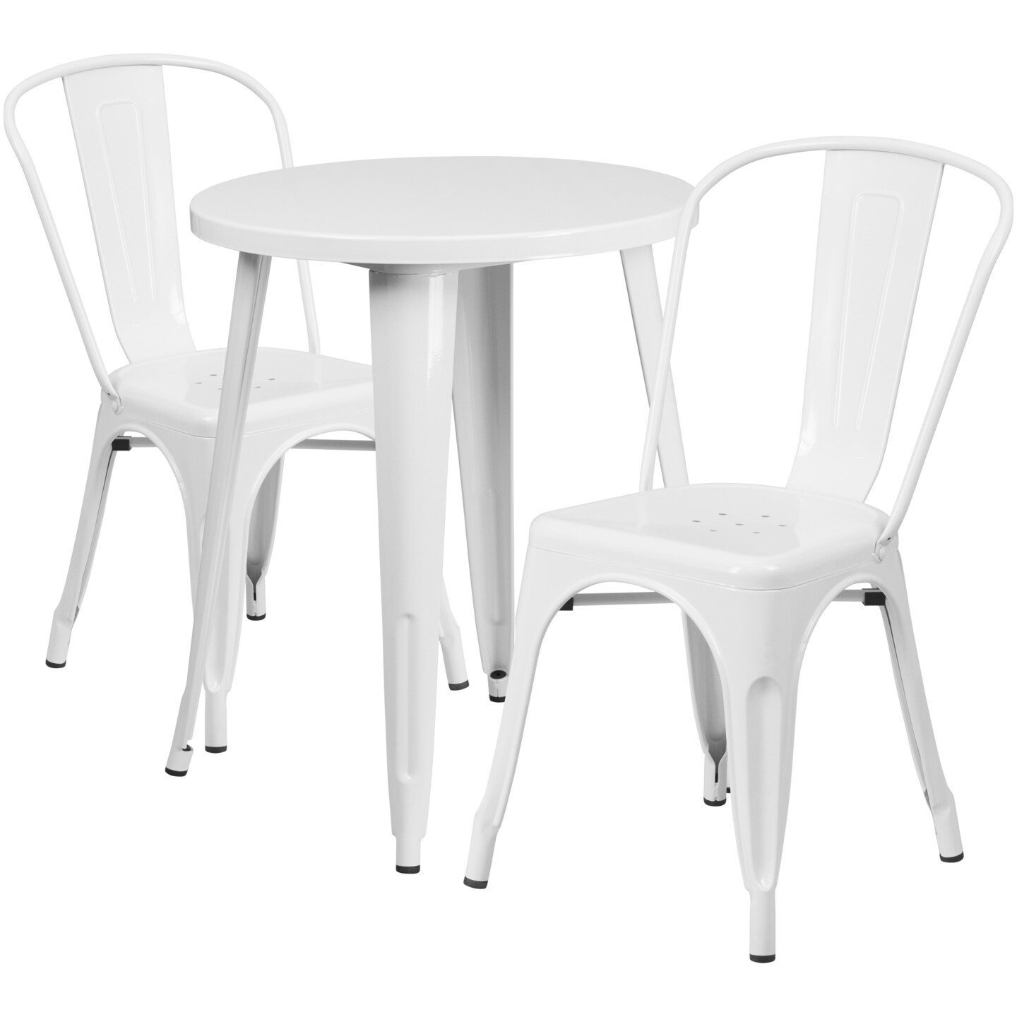 Emma and Oliver Commercial Grade 24&#x22; Round Metal Indoor-Outdoor Table Set with 2 Cafe Chairs