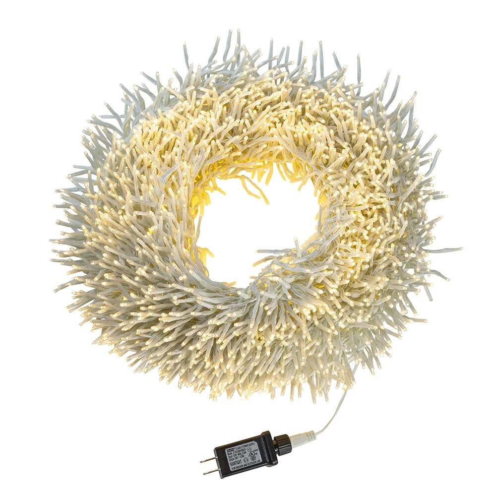 KSA 3000-Count Warm White LED Cluster Garland with Lights, 98 ft White Wire