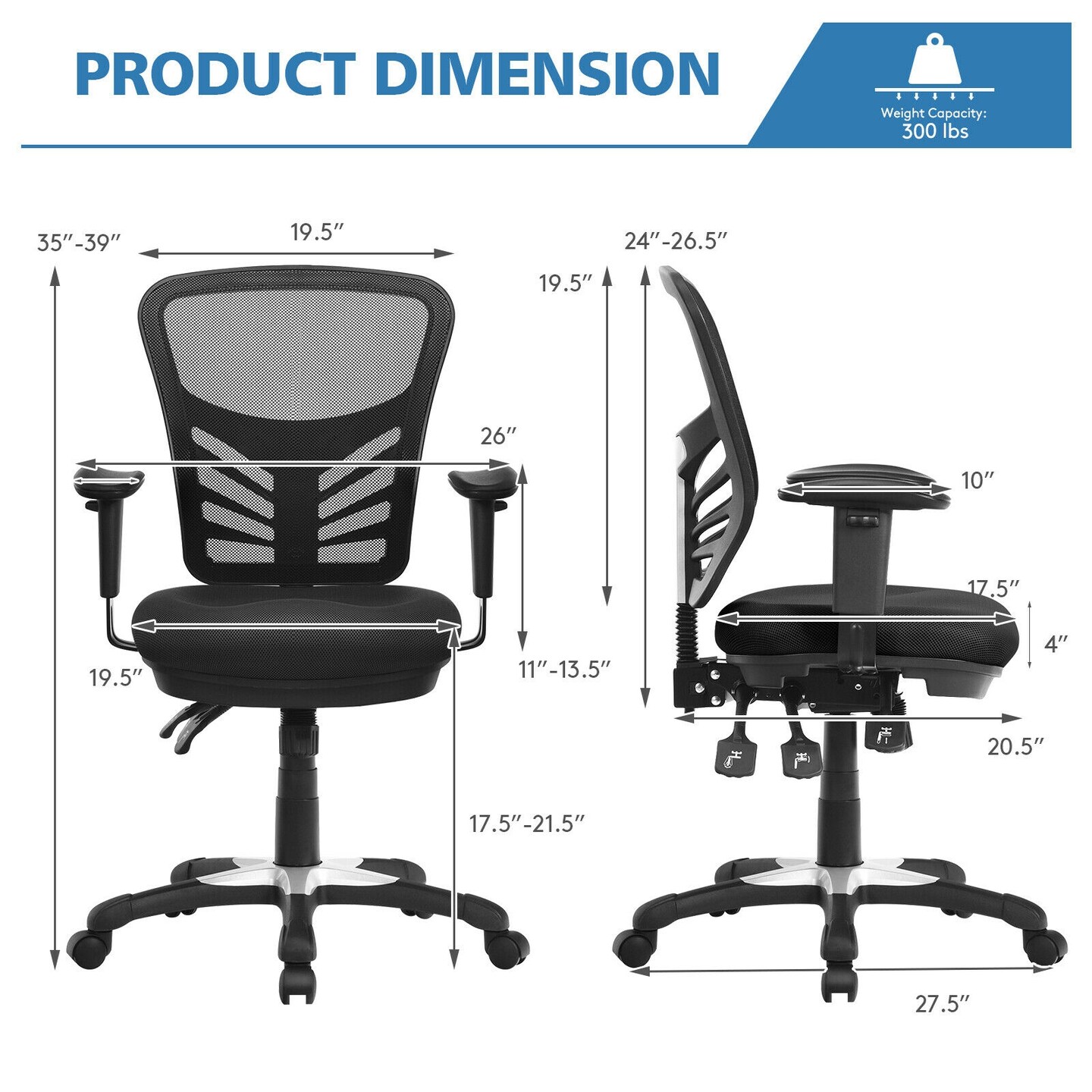 Ergonomic Mesh Office Chair with Adjustable Back Height and Armrests