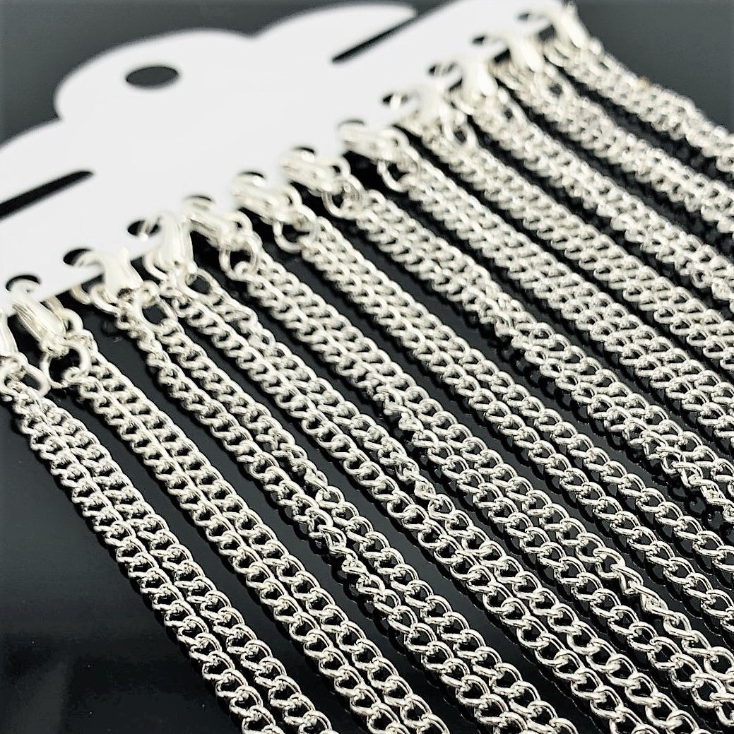 12 or 72 Pieces: 18&#x22; Pre-made Silver Plated Curb Necklace Chains