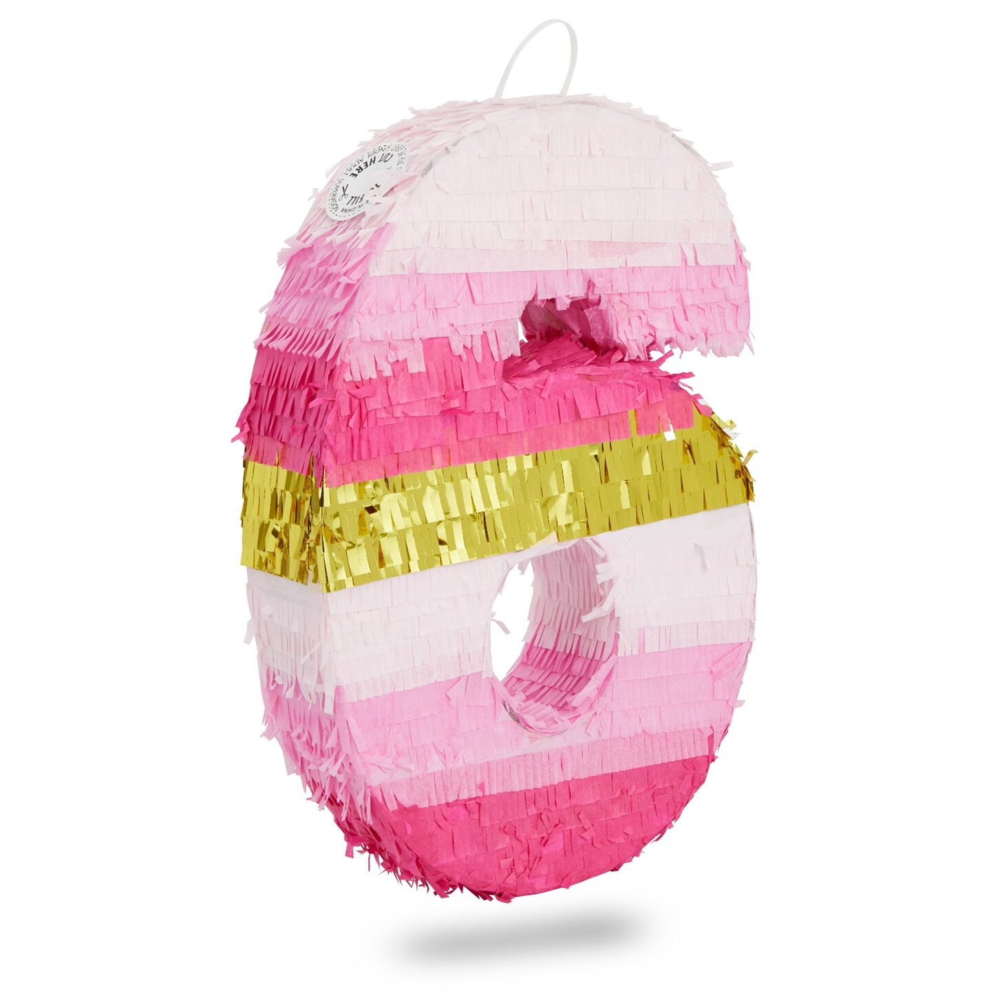 Small Pink and Gold Foil Number 6 Pinata for Kids 6th Birthday Party Decorations (16.5 x 11 Inches)