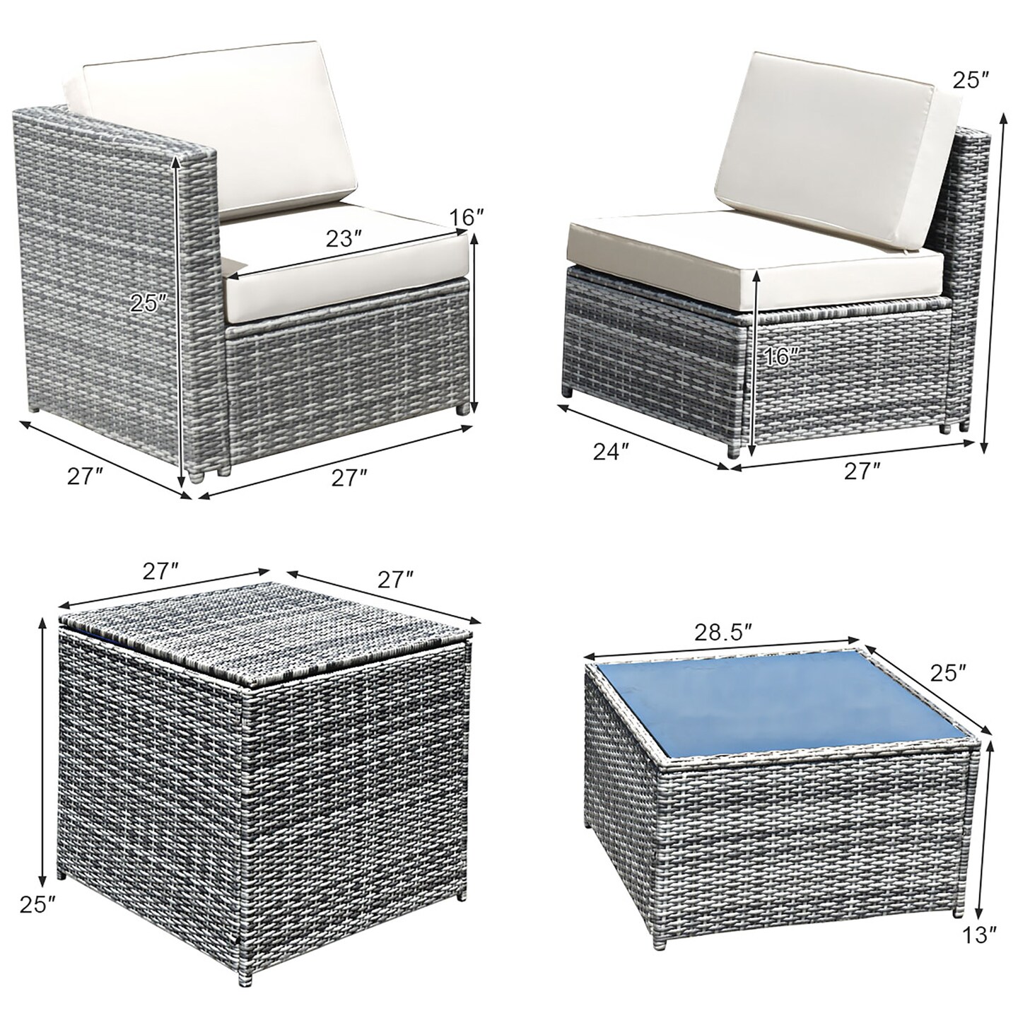 Costway 8 PCS Wicker Sofa Rattan Furniture Set Patio Furniture w/ Storage Table White\ Black\Turquoise\Red