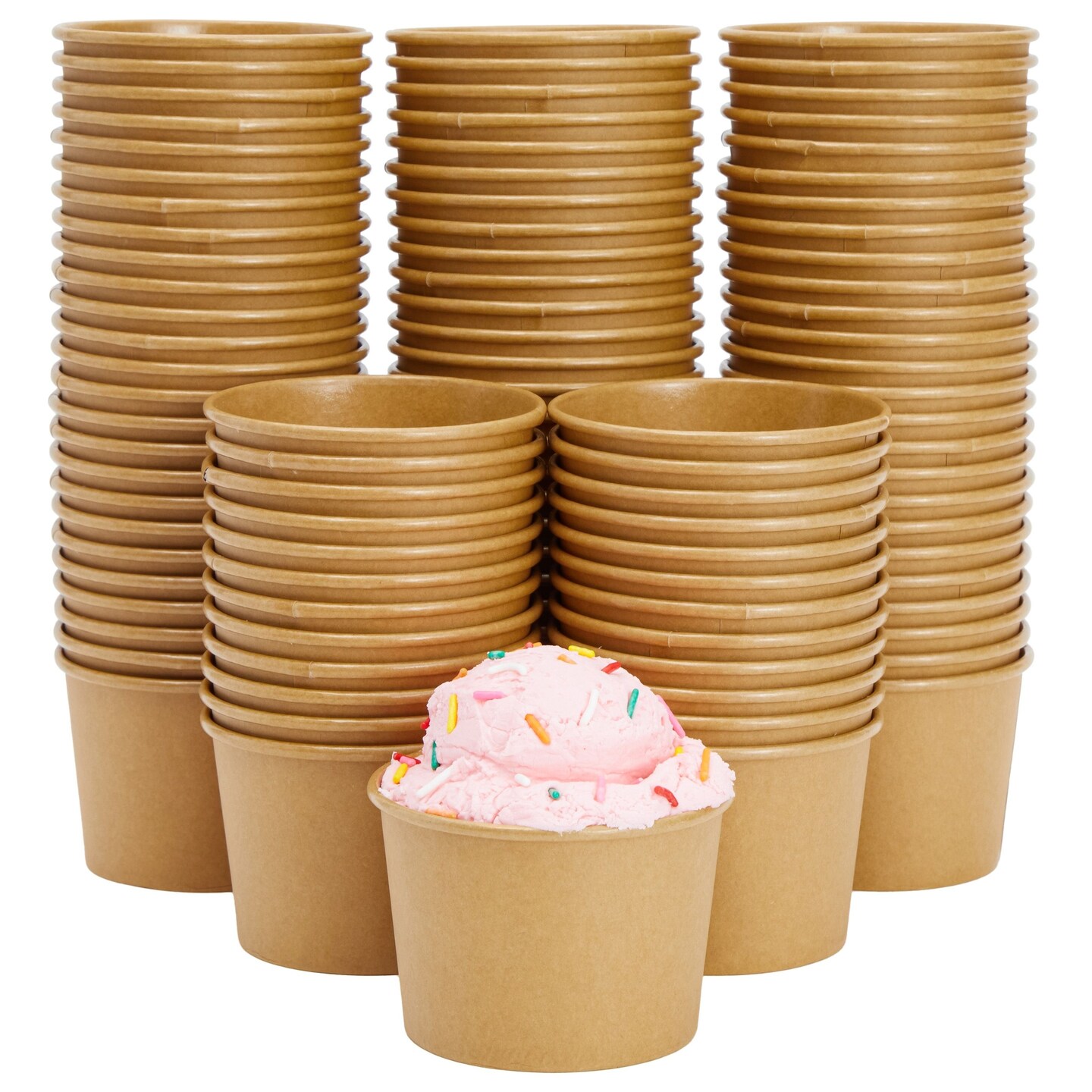 100 Pack Paper Ice Cream Cups, Disposable Dessert Bowls for Sundae Bar, Frozen Yogurt, Brown (8 oz)
