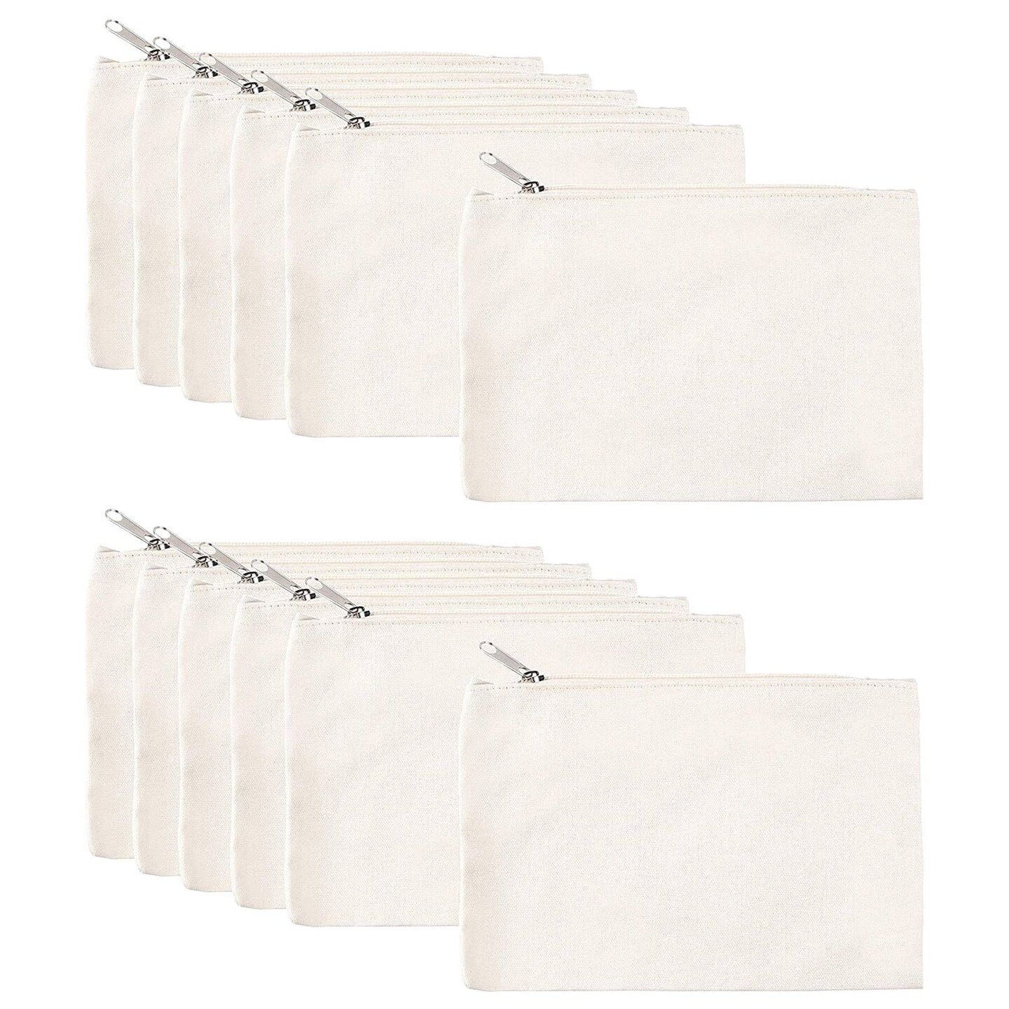 12 Pack Blank Canvas Zipper Pouch Bulk Makeup Bag Pencil Case for Cosmetic DIY Crafts 6 x 8 in