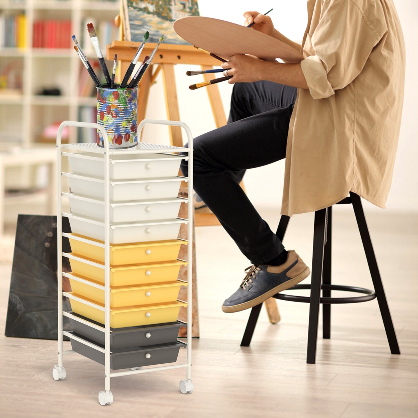 Costway 10 Drawer Rolling Storage Cart Scrapbook Paper Office School Organizer