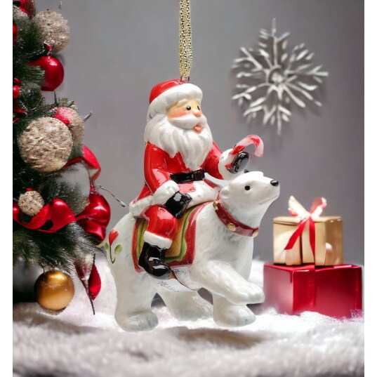 Christmas Santa Riding Polar Bear Ornament Santa Gift Idea or Home Decoration