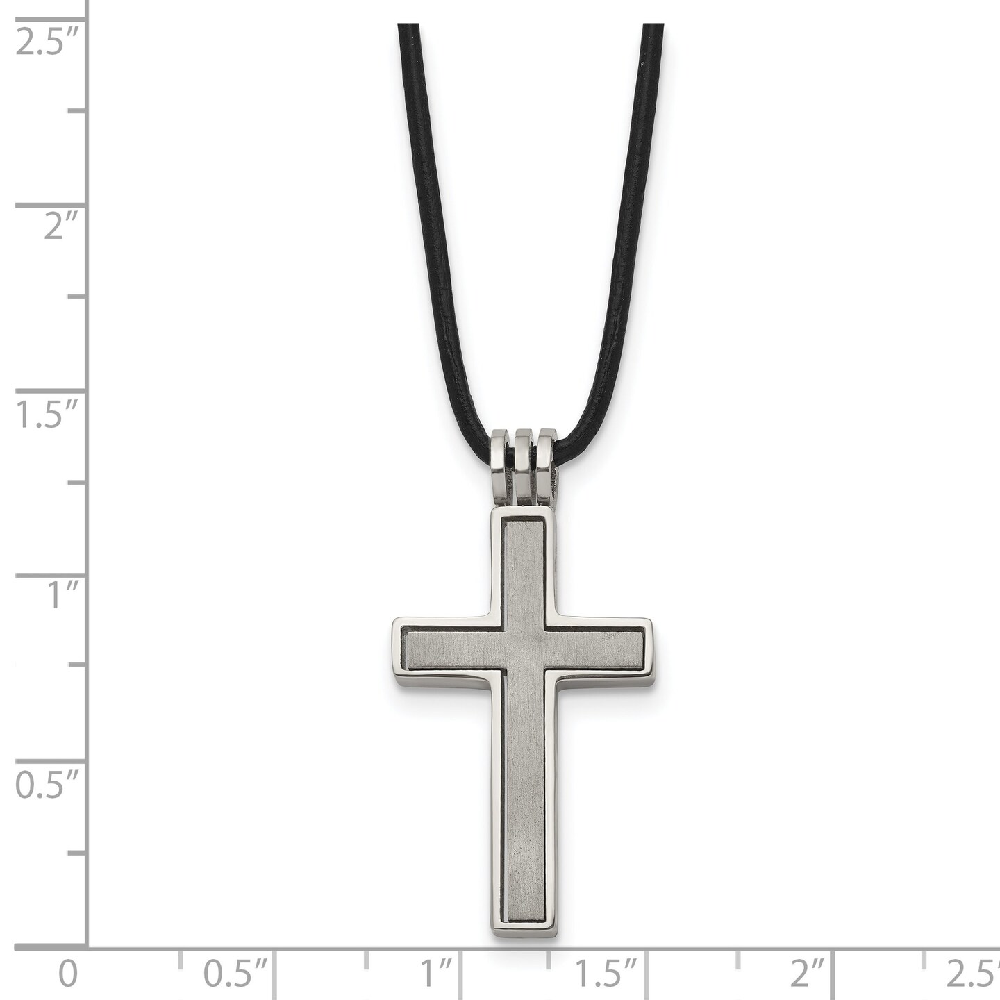 Titanium Leather Cord Cross Pendant Necklace 18&#x22; Jewerly 33mm x 18mm