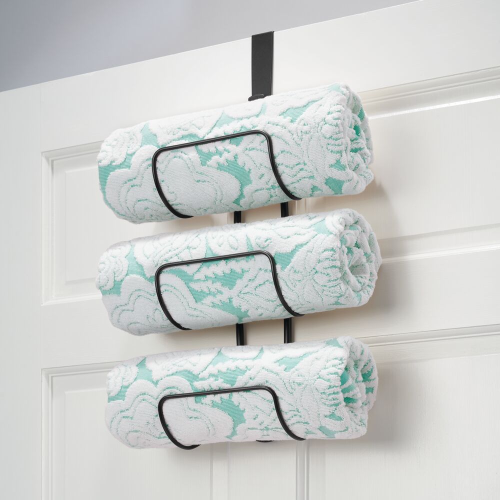 mDesign Metal Over Shower Door Towel Rack Storage Organizer, 3 Tiers