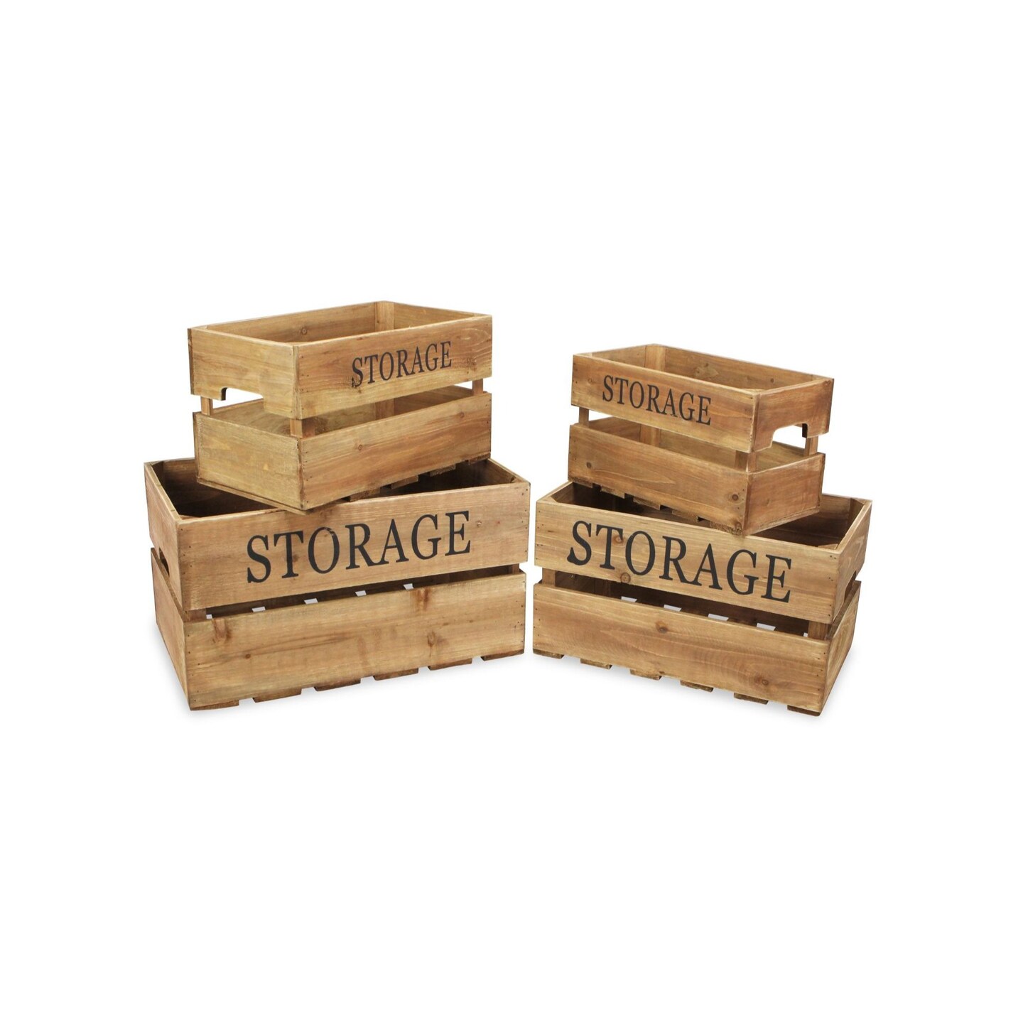 Contemporary Home Living Set of 4 Brown Storage Crates with Cut Out Handles 20.75&#x22;