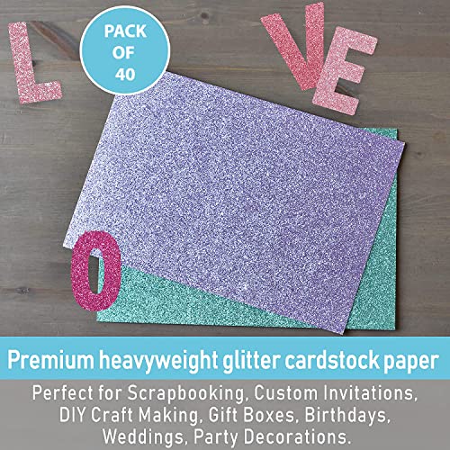 Heavyweight Glitter Cardstock Paper, 40 Sheets - 20 Colors - 110lb. 300 GSM -A4 Glitter Paper Cardstock for Cricut, Scrapbook, DIY Crafts, Decor, Gift Wraps, Booklet Covers, Custom Cards
