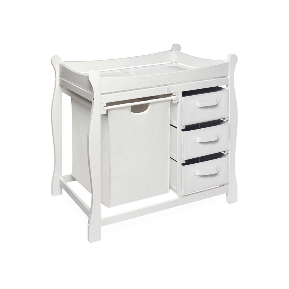 Badger Basket Co. White Sleigh Style Changing Table With Hamper, 3 Baskets