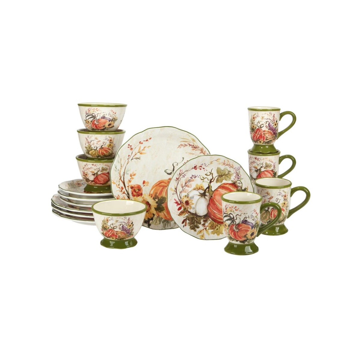 Certified International 16 Piece Pumpkin Fall Harvest Dinnerware Set