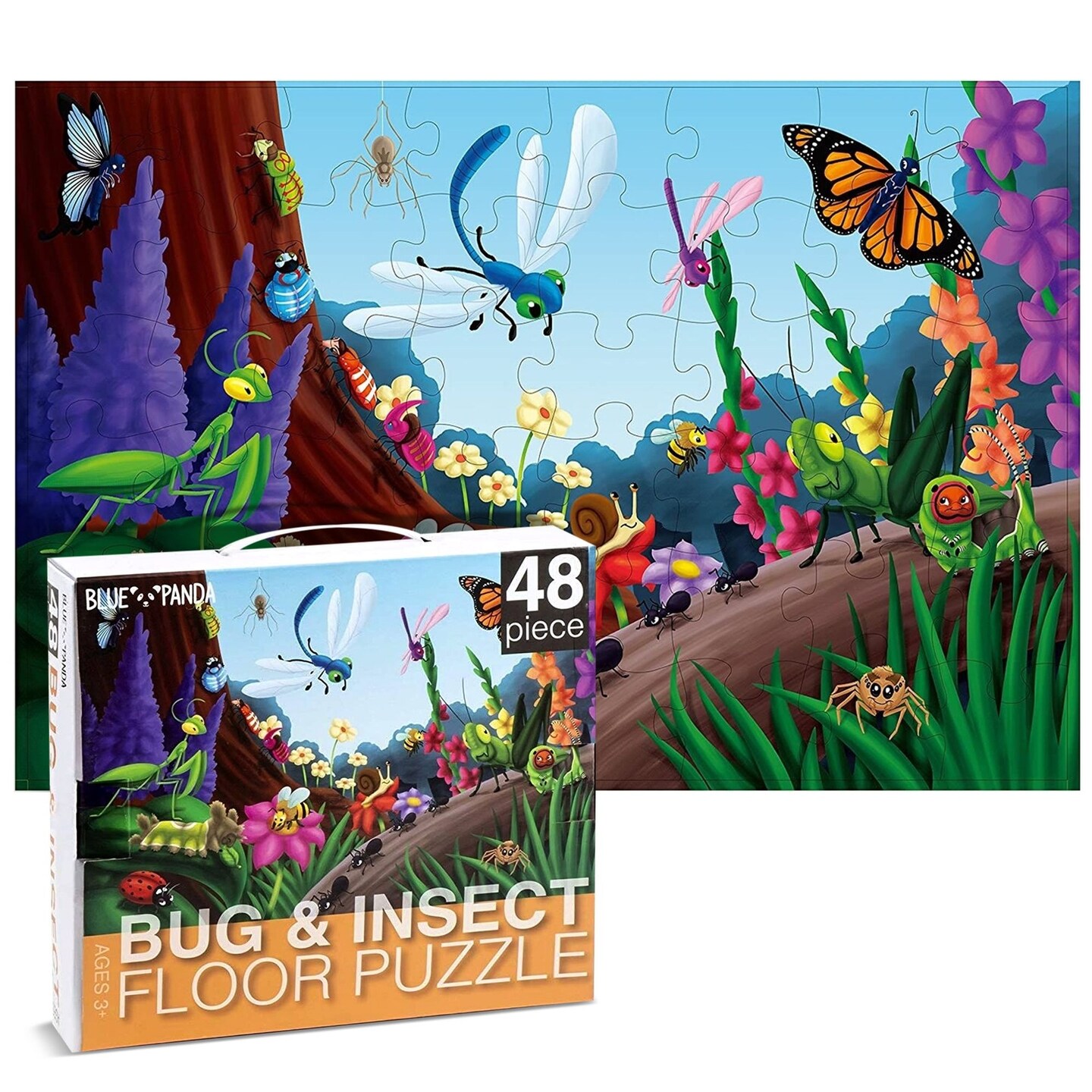 48 Piece Giant Bugs and Insects Jigsaw Puzzle for Kids Ages 3-5 and 4-8, Jumbo Floor Puzzle for Toddler Preschool Learning (2 x 3 Feet)