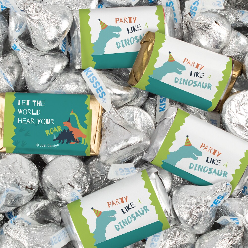 116 Pcs Dinosaur Kid&#x27;s Birthday Candy Party Favors Wrapped Hershey&#x27;s Miniatures and Kisses by Just Candy (1.50 lbs)