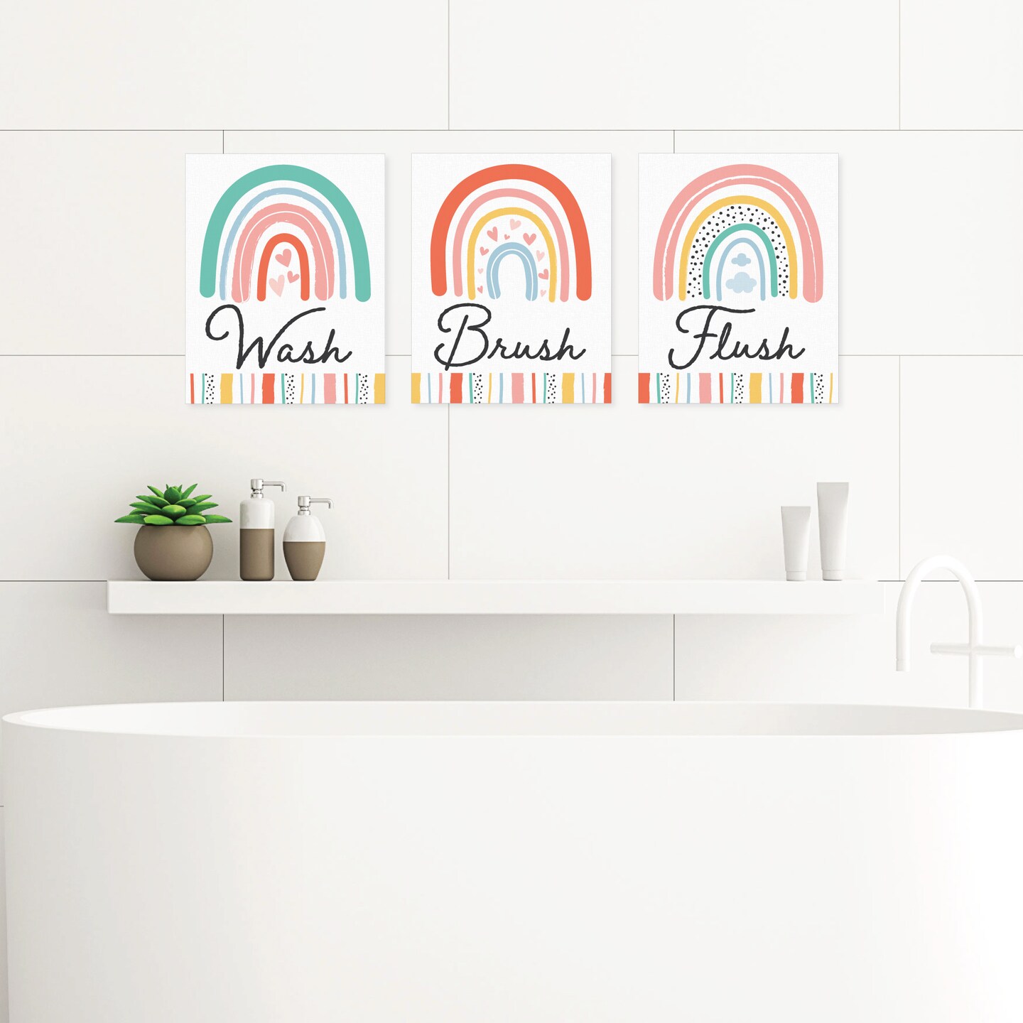 Big Dot of Happiness Hello Rainbow - Unframed Wash, Brush, Flush - Boho