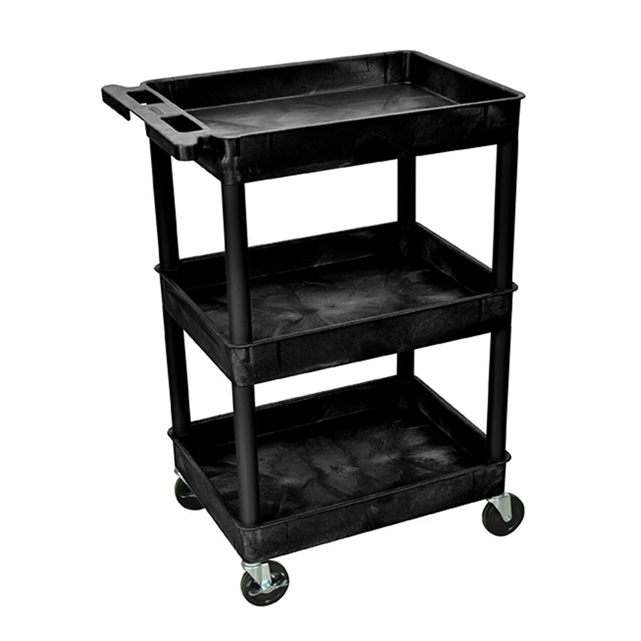Offex Mobile Black Rolling Commercial Heavy-Duty Multi-Purpose Service Utility Cart With 3 Shelf, 4 Casters - 3 Pack