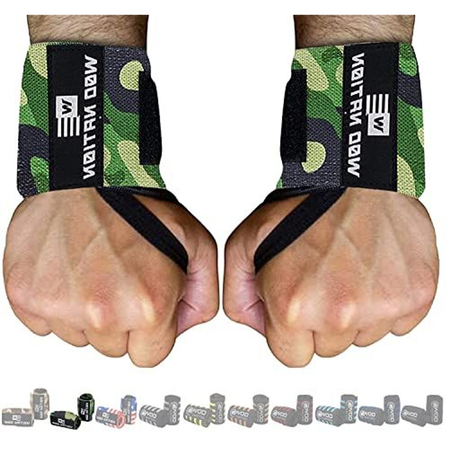 WOD Nation Wrist Wraps &#x26; Straps for Gym &#x26; Weightlifting (18 inch) - Essential Weight Lifting Wrist Wraps &#x26; Gym Wrist Straps Support for Optimal Powerlifting Performance For Women &#x26; Men - Green Camo