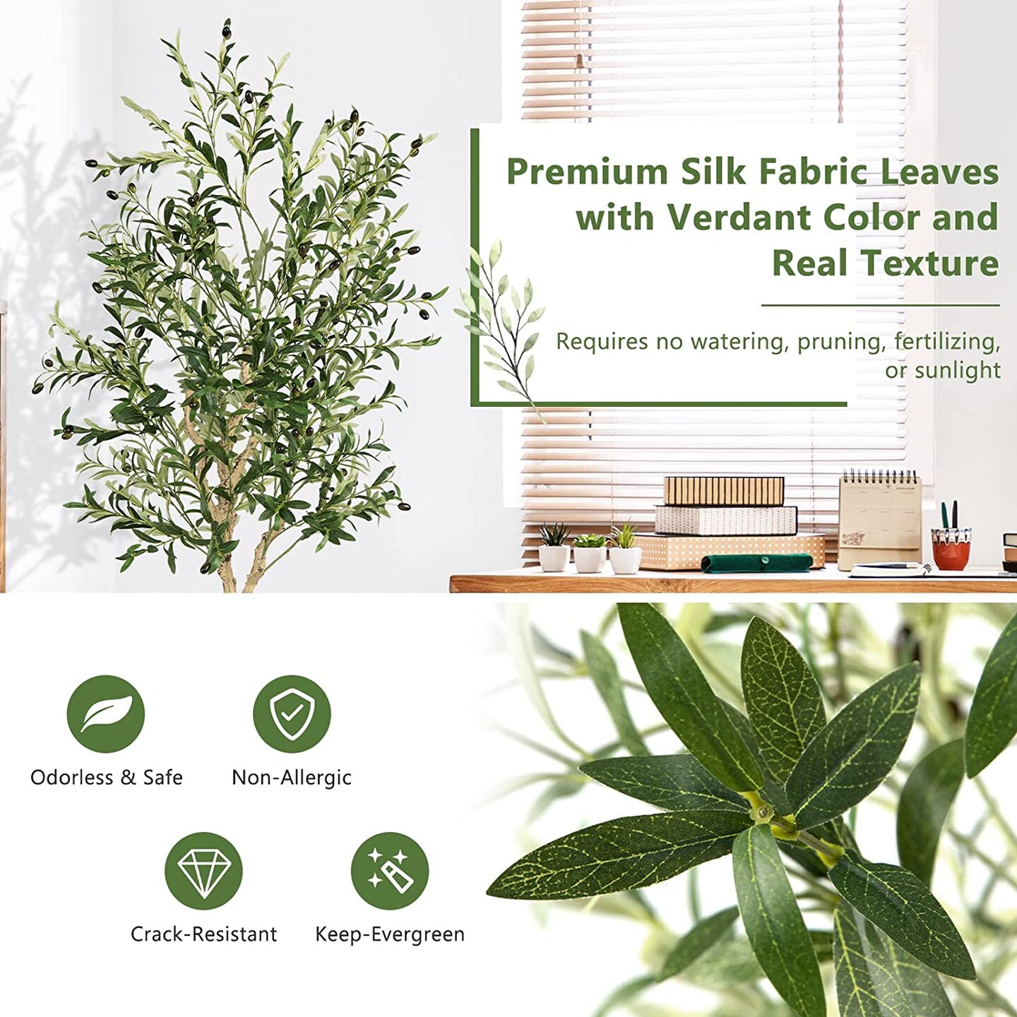 6 Feet Artificial Olive Tree in Cement Pot Perfect Indoor Decoration