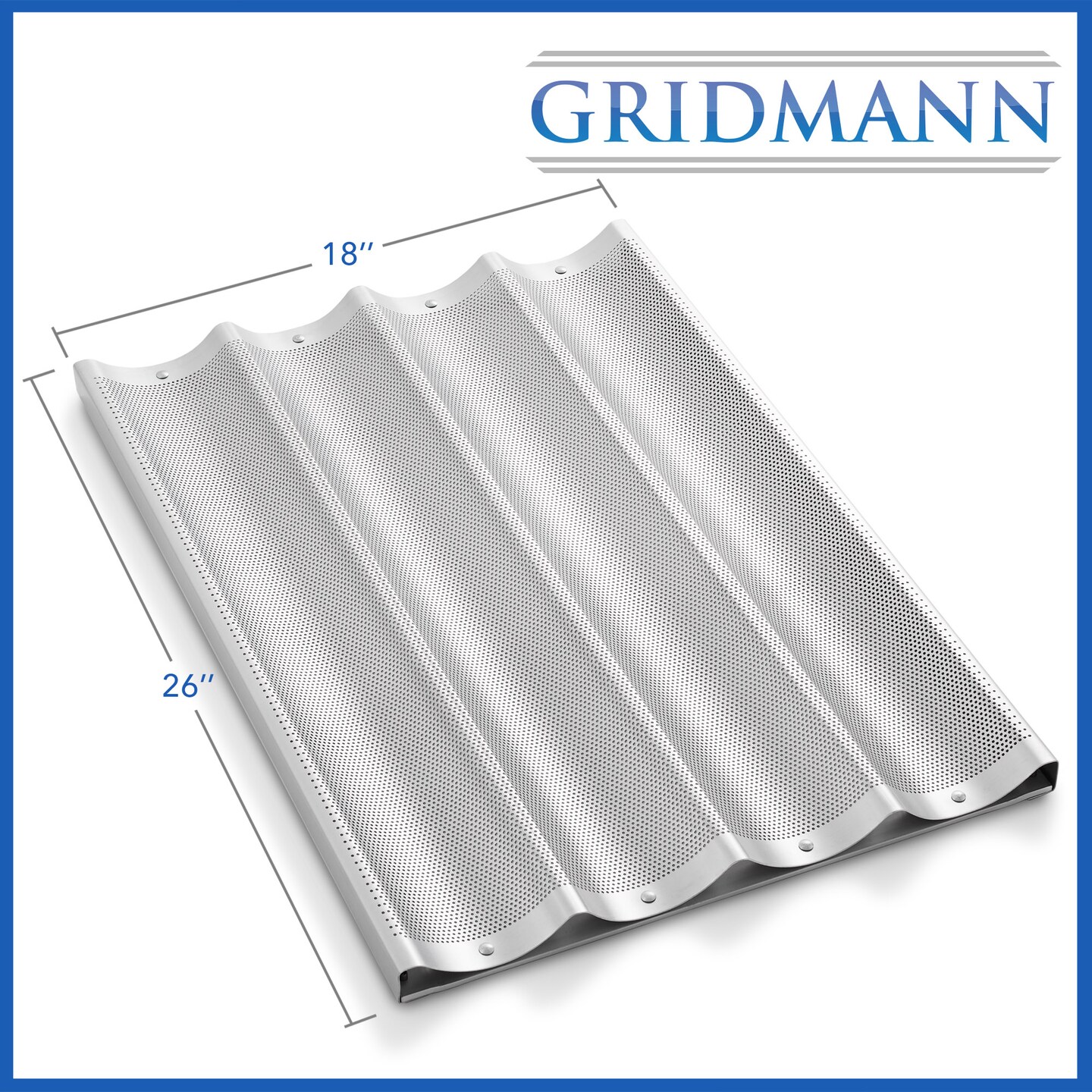 GRIDMANN 18" x 26" Commercial Aluminum Baguette Pan, Perforated French Bread Loaf Baking Pan