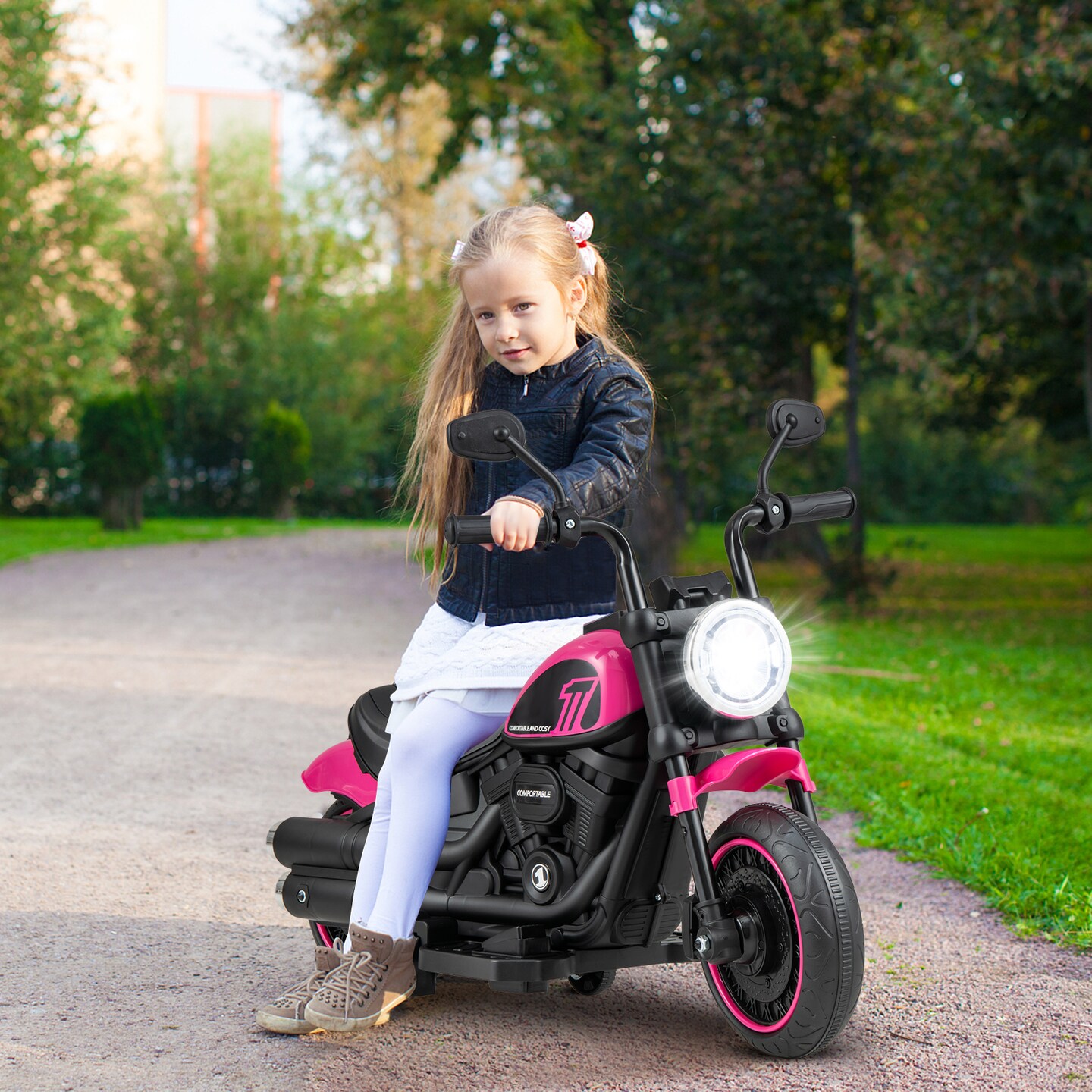 Kids Electric Motorcycle With Training Wheels And Led Headlights