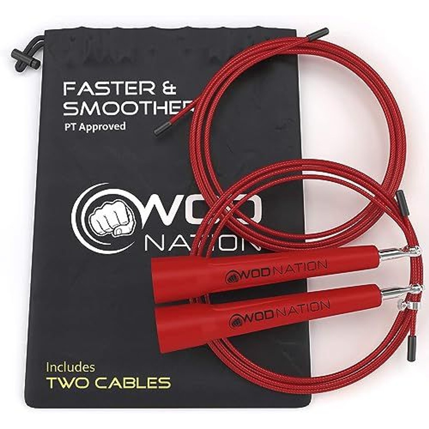 WOD Nation Adjustable Speed Jump Rope For Men, Women &#x26; Children - Blazing Fast Fitness Skipping Rope Perfect for Boxing, MMA, Endurance - Red